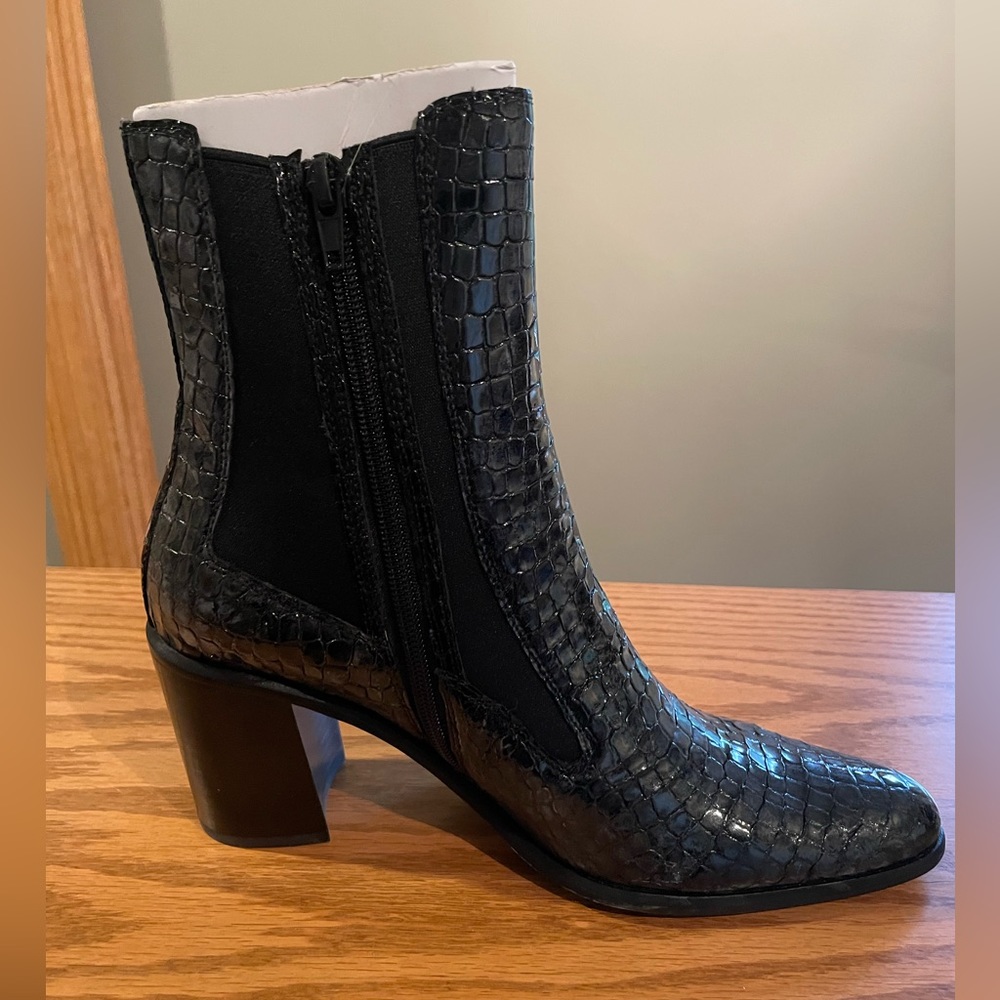 Jeffrey Campbell Black Crocodile Patent Leather Boots